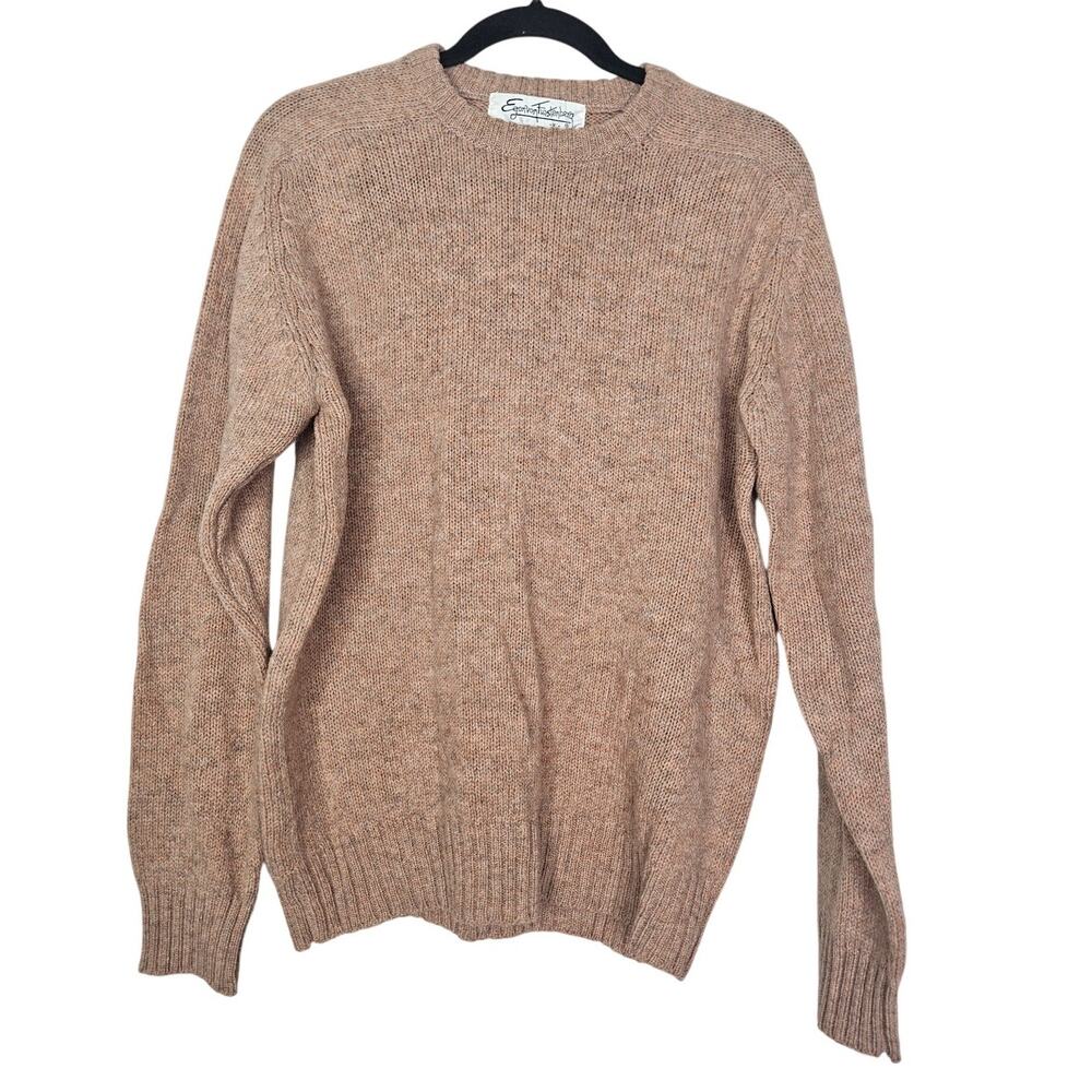 Vintage 70s Egon Von Furstenberg XL Wool Crew Neck Sweater Dusty Pink Minimalist